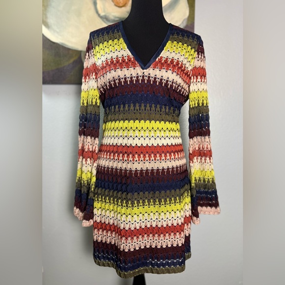 Ramy Brook Crochet Jamie Striped Dress Sz L - Picture 2 of 4